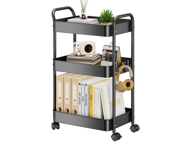 3-Tier Metal Rolling Cart Utility Carts with Wheels Black Multifunction Storage Craft Art Cart Organizer for Bedroom, Kitchen, Laundry, Office,...