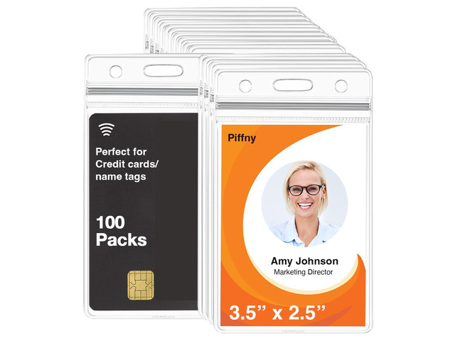 Clear ID Holder for Lanyard - ID Card Holder Waterproof (Inches, 2.25 x 3.5 Vertical 100Pack)
