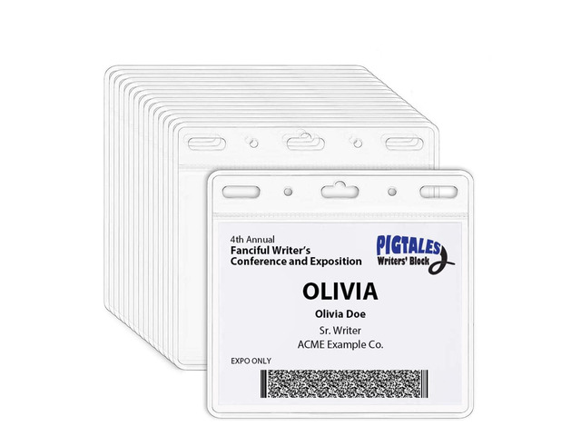 Clear ID Holder for Lanyard - ID Card Holder Waterproof (Inches, 4 x 3 Horizontal 100 Pack)