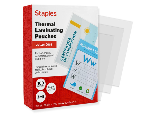 Thermal Laminating Pouches, Letter Size, 3 Mil, 100/Pack 9 x 11.5 inch pouches protect documents for office and school use