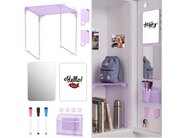 13-Piece Locker Accessories Kit, Magnetic Locker Organizer, Purple Back to School Locker Decor, Folding Locker Shelf, Magnetic Mirror, Dry Erase...