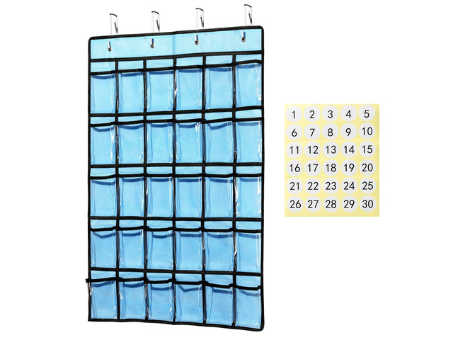 Classroom Pocket Chart for Cellphone Calculator Holder, 30 Clear Pocket Charts for Classroom 33.5 x 24.5 inch Hanging cell phone Organizer Storage...