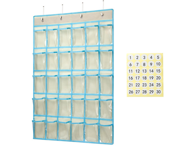 Classroom Pocket Charts for Cell Phone Calculator Holders, Pocket Organizer for Cell phone Jail with 30 Clear Pockets chart Size 33.5 x 24.5 Inch...