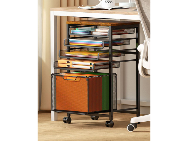 Compact 5-Tier Rolling File Cart, Under Desk Metal Filing Cabinet Printer stand top, sliding mesh trays for binder, letter size file storage,...