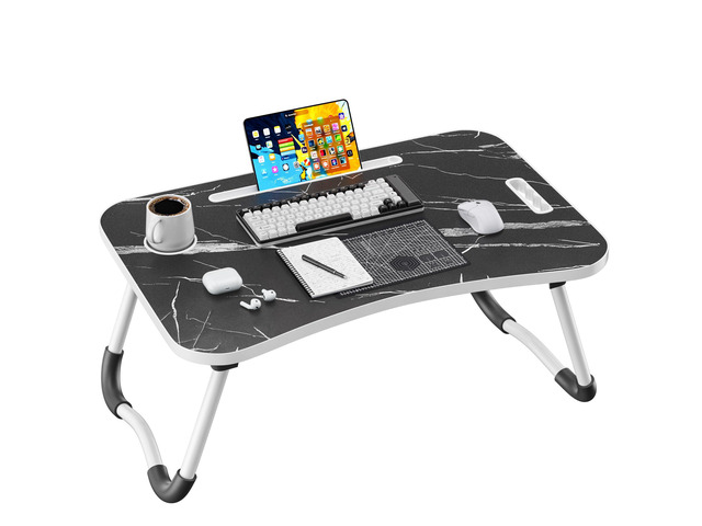 Folding Lap Desk, 23.6 Inch Wood Laptop Bed Desk with Cup Holder, Portable Bed Table for Working Writing Reading & Eating for Bed, Sofa, Couch,...