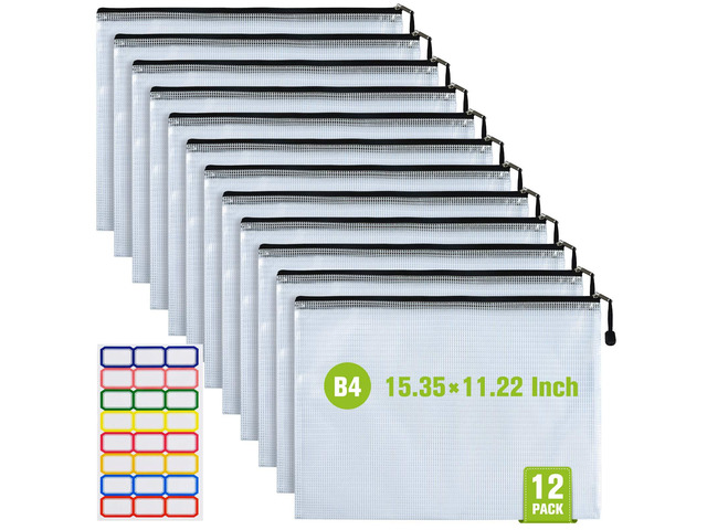 12PCS Mesh Zipper Pouch Bags: B4 Clear Zipper Pouches for Classroom, Black 15.35×11.22 Inch Plastic Mesh Bag for Board Game Puzzles Storage,...