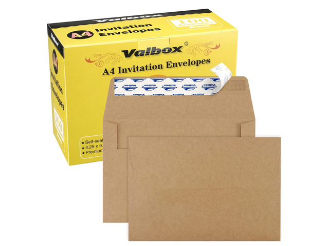 A4 Photo Envelopes 100 Qty 4 x 6 Brown Kraft Paper Envelopes Self Seal for 4x6 Cards, Photos, Weddings, Invitations, Baby Shower, 4.25 x 6.25...