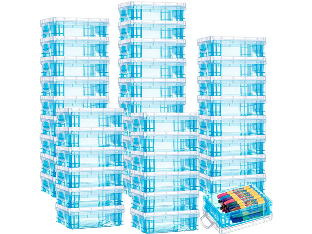 40 Pcs Plastic Crayon Boxes, Blue Holds 24 Crayons, with Snap Lid Container, Clear Stackable Case, for School Office Classroom Supplies, Pen Pencil...