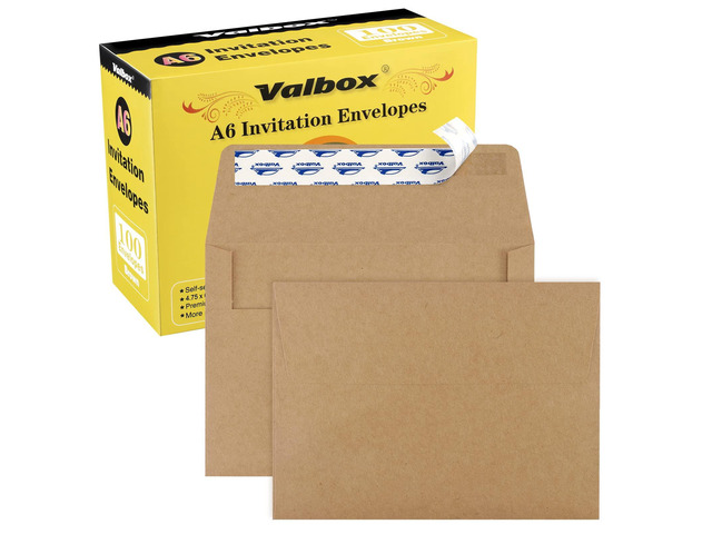 100 Qty A6 Envelopes Self Seal 6.5 x 4.75' Brown Kraft Paper Invitation Envelopes for 4x6 Cards, Photos, Invitations, Weddings, Baby Shower,...