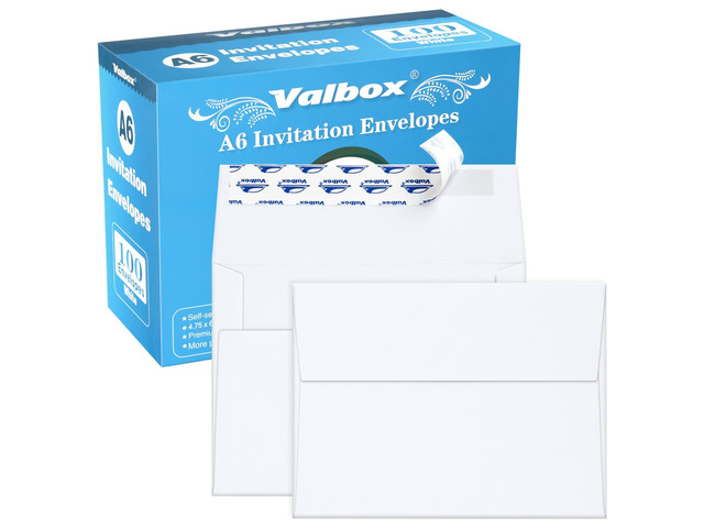 100 Qty A6 Envelopes Self Seal 6.5 x 4.75' White Kraft Paper Invitation Envelopes for 4x6 Cards, Photos, Invitations, Weddings, Baby Shower,...