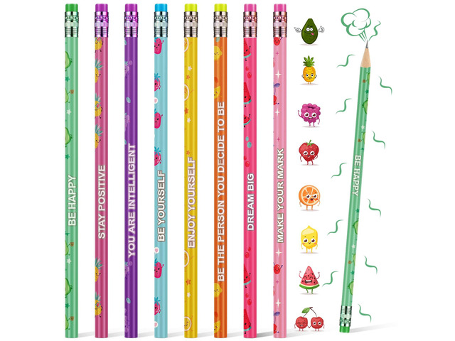 96 Pcs Scented Pencils for Kids Fun Wood HB Bulk with Erasers Cute Motivational Colorful Designs, Fruit Elements, for Student Classroom School...