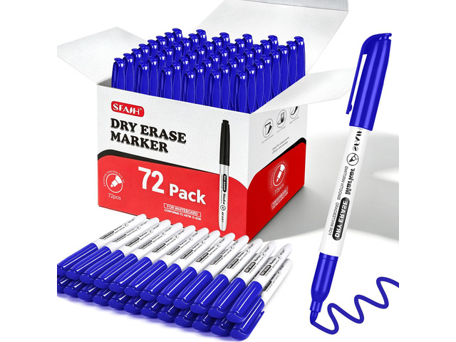 Blue Dry Erase Markers Fine Tip, 72 Pack, 1-2mm Line, Low Odor Easily Erases, for Whiteboards & Non-Porous Surface, Ideal for Brainstorming,...