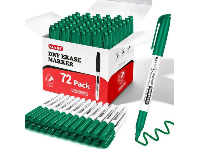 Green Dry Erase Markers Fine Tip, 72 Pack, 1-2mm Line, Low Odor Easily Erases, for Whiteboards & Non-Porous Surface, Ideal for Tracking, Teaching,...