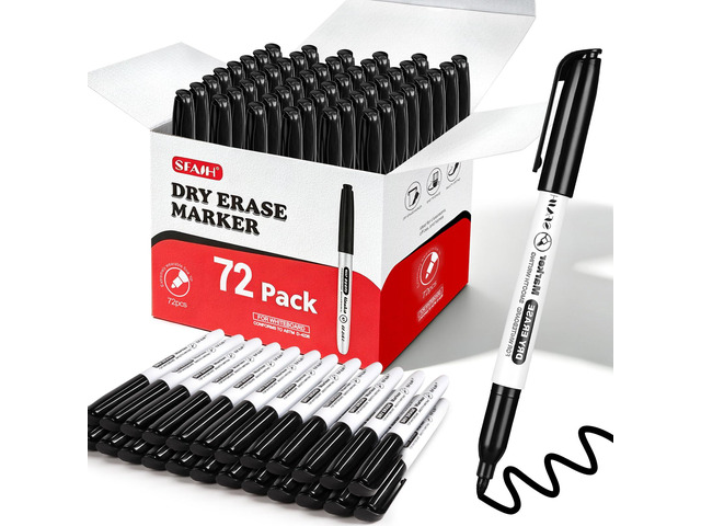 Black Dry Erase Markers Fine Tip, 72 Pack, 1-2mm Line, Low Odor Easily Erases, for Whiteboards & Non-Porous Surface, Ideal for Classroom, Office,...