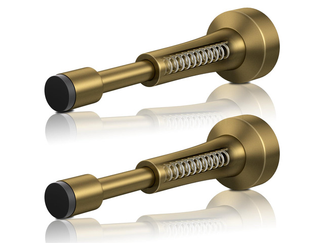 2PCS Spring Door Stoppers for Wall - 4.33 Inch Door Stop for Bottom of Door Aluminum Doorstop With Silicone Tip, Screw & Adhesive Installation,Bronze