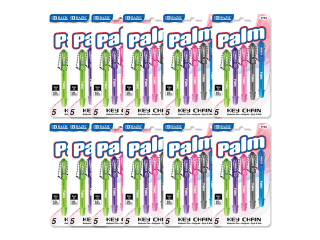 Palm Ballpoint Pens, Key Chain, Black Ink, 5 Ct, 12-Pack Mini black ink ballpoint pens, 1.0 mm medium, Key chain + pocket clip, Compact for bags,...