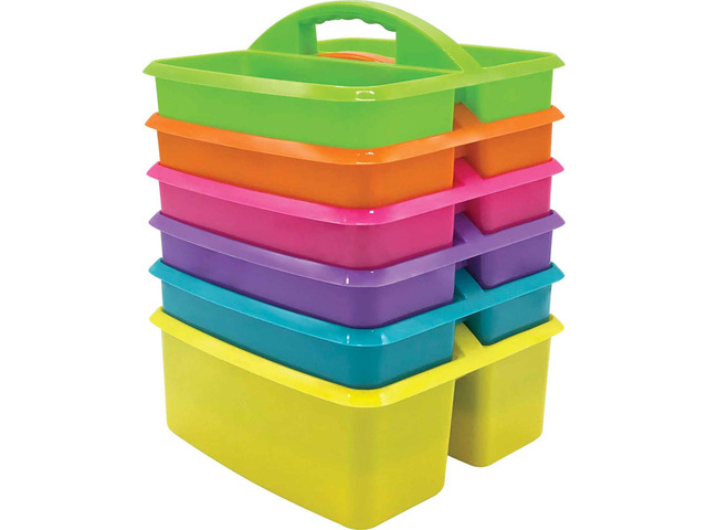 Assorted Bright Colors Portable Plastic Storage Caddy 6-Pack for Classrooms, Kids Room, and Office Organization, (Lime, Orange, Pink, Purple, Teal,...