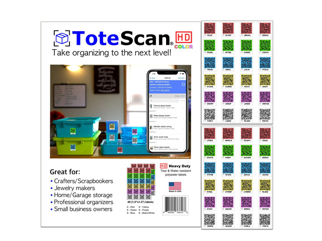 HD Color (Heavy Duty, Tough Labels) Intelligent Smart QR Codes for Organization/Moving/Storage (48 Unique Labels, 1.5'x1.5'). Easily Pack and Track...