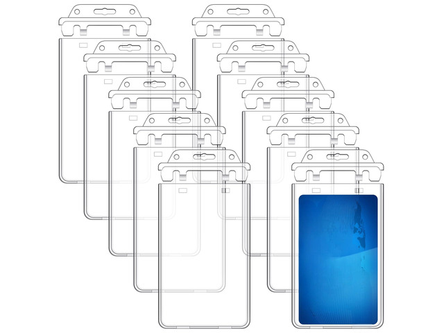 100 Pack Hard Plastic ID Badge Holder, Clear Vertical Heavy Duty Protector for Office School Travel, 2.4x4.2 Inch Fits Standard Cards, Waterproof...