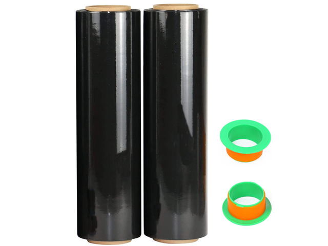 2-Pack Black Stretch Wrap 18' x 1000 Feet 80 Gauge Industrial Strength with Plastic Handle, Plastic Pallet Supplies Durable Self-Adhering for...