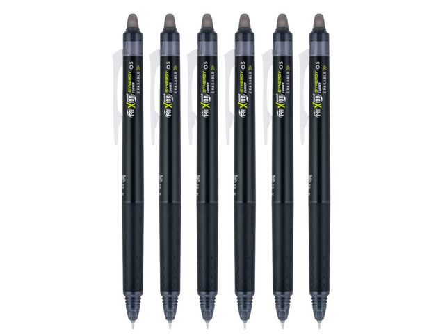 FriXion Synergy Clicker Retractable & Erasable Gel Ink Pens, 0.5mm Extra Fine Point, Black Ink, 6-pack