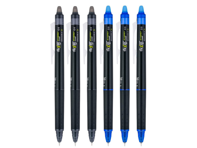 FriXion Synergy Clicker Retractable & Erasable Gel Ink Pens, 0.5mm Extra Fine Point, 6-pack (Black/Blue)
