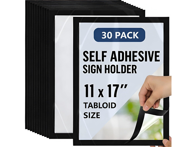 30 Pack Magnetic Sign Holder 11 x 17 with Adhesive Back - Magnetics Poster Frame & Magnetic Paper Holder - Reusable Adhesive Frames 11x17 - Magnet...