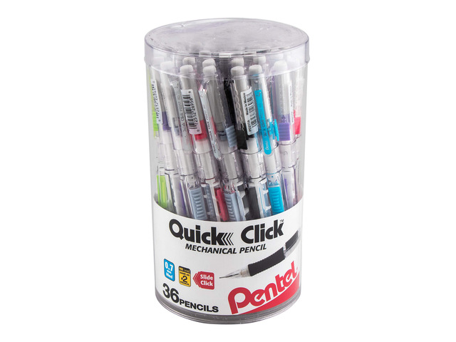 Quick Click Mechanical Pencil, (0.7mm) Med Line, Canister, Assorted Colors (A/D/N/P/S/V), 36-PK (PD217PC36M)
