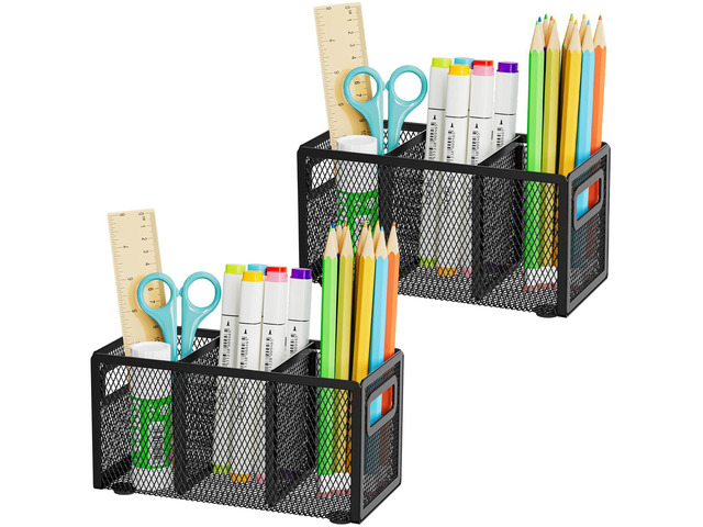 Mesh Pen Holder for Desk, Pencil Holder Desk Organizer 3 Adjustable Compartments, Pencil Cup with Handle Perfect for Classroom, Office, Home,...