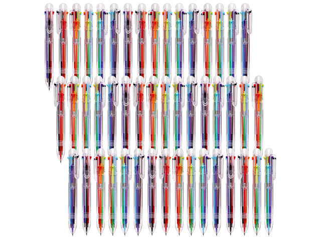 48 Pack Multicolor Ballpoint Pens 6 in 1 Transparent 0.5mm 6 Ink Colors in Each Pen, Clear Barrel, Retractable Design, 0.5mm Tip, for School Office...
