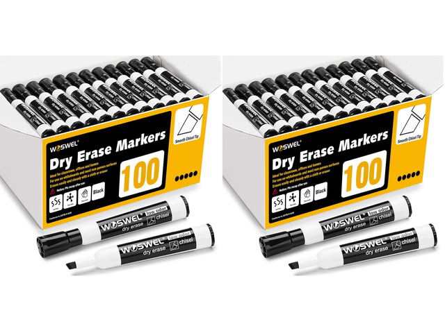 Dry Erase Markers Bulk, Chisel Tip Whiteboard Markers, Low Odor Thick Dry Markers, 100 Black Color for Teachers, Classroom, Office & Home Use (Pack...