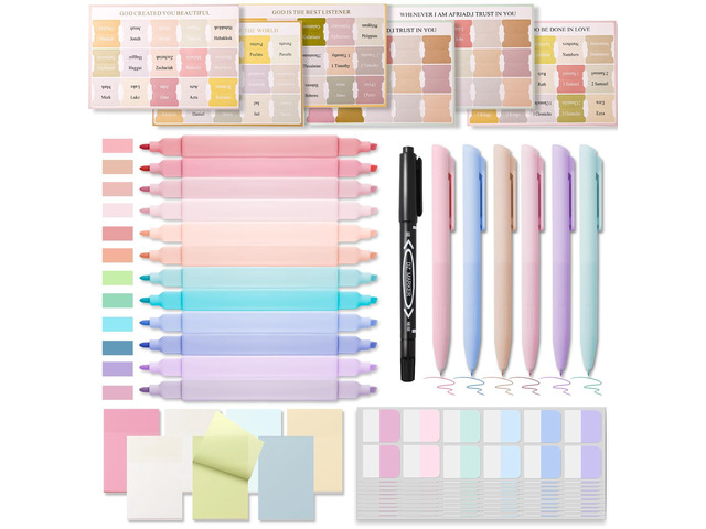 44 Pcs Bible Study Supplies Journaling Kit, Bible Highlighters, Pale Bible Study Kit for Women, Bible Accessories Helps Highlight Verses, Organize...