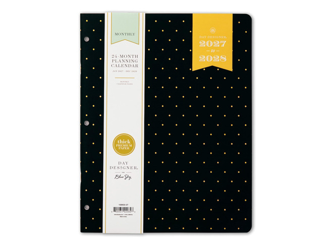 2027 24-Month Monthly Planner Calendar, 8.5'x11', Swiss Dot Black January 2027 - December 2028, Flexible Cover, Stapled Binding, Day Designer