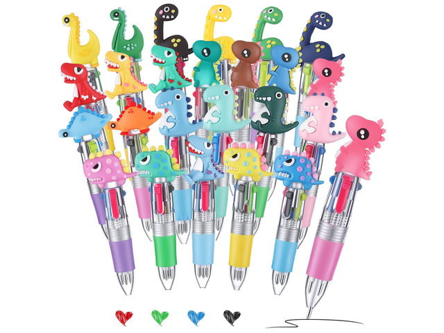 48 Pcs Dinosaur Pens for Students, 4-in-1 Cute Pen Gifts Prize Gifts for Classroom, Smooth Writing, Retractable Design for Back to School Supplies...