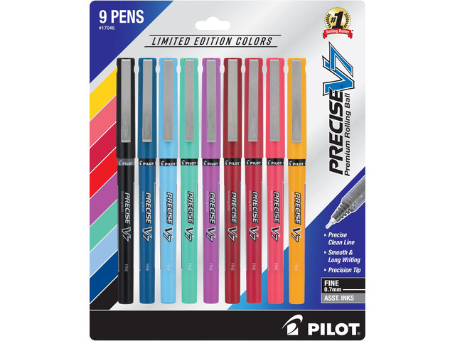 Precise V7 Rollerball, Limited Edition Assorted Colors, Pack of 9