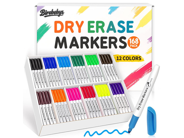 168 Count Dry Erase Markers Bulk, Fine Tip Whiteboard Markers in 12 Colors Low Odor Ink, Quick-Dry, Non-Toxic, Smooth Writing, Office,...
