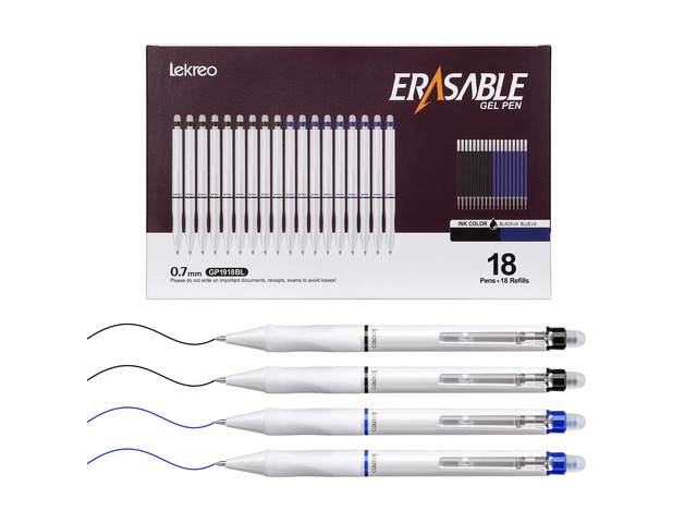 18 Counts Erasable Gel Pens, 0.7mm Fine Point Retractable Clicker Pens with 18 Black Blue Refills,Make Mistakes Disappear for Writing Planner...