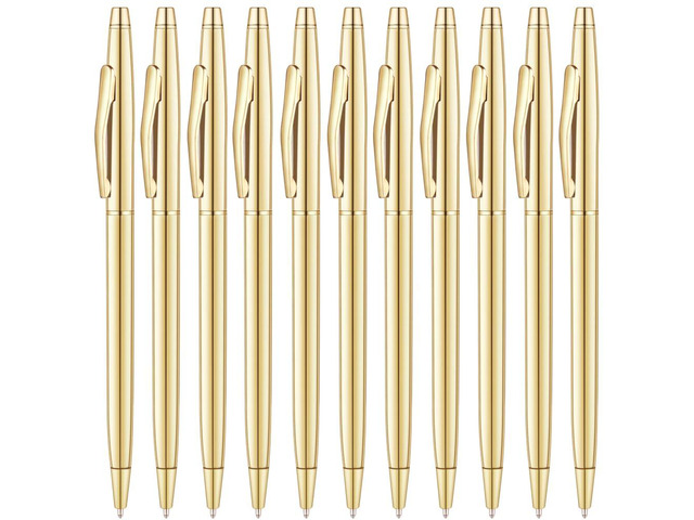 12 Pack Slim Gold Ballpoint Pens Black Ink 1 mm - Black ink, Nice Gift for Business Office Students Teachers Wedding Guest
