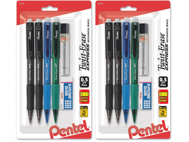 Twist-Erase Express Mechanical Pencil, (0.5mm), Assorted Barrel Colors (QE415LZBP4) (Pack of 2)