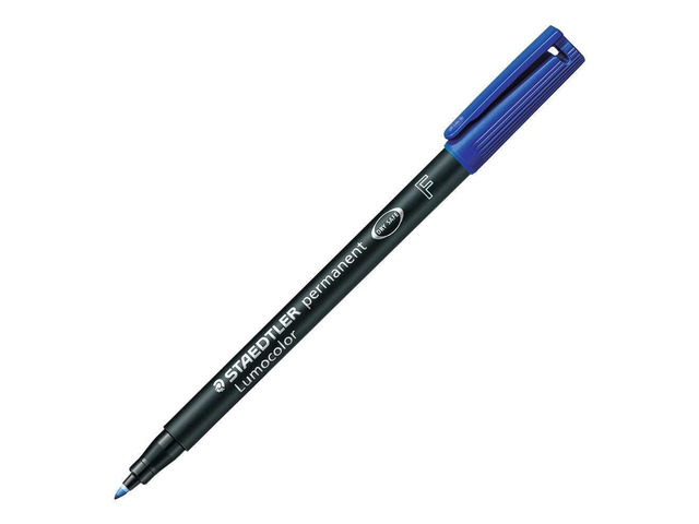 Lumocolor Permanent Universal Pen: Box of 10 Permanent Markers, Blue, Felt Tip, Fine Tip 0.6mm - Multi Surface, Quick Dry, Dry Safe, Smudge-Proof,...