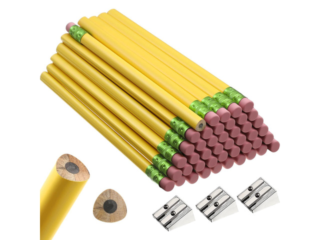 48 Pcs Large Pencils 3 Sharpeners,Yellow+green,Triangle Jumbo Thick Grip, Preschoolers Kindergarten Beginners, My First Pencil Set, Easy Hold Kids...