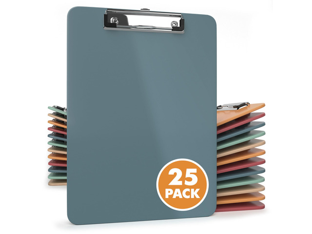 Class Set Clipboards 25 Pack, Bulk Clipboards for Classroom, Boho Colored Plastic Clip Boards 12.5 x 9 Inch Letter Size, Low Profile Metal Clip...