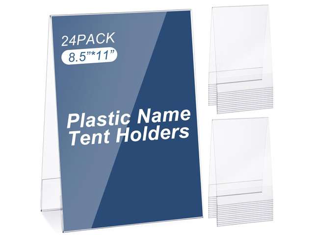 24 Pack Clear Name Tent Holders Desk Sign, 8.5' X 11', 24 Pcs PVC Plastic Stands for Office Meeting Room, Blank Display Business Desk Table,...
