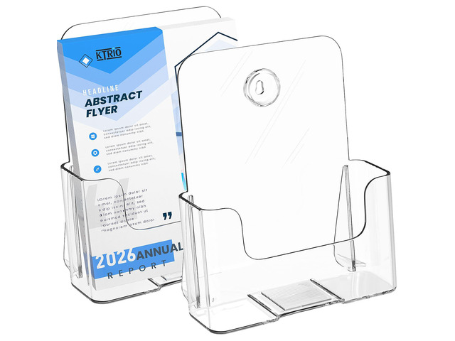 Brochure Holder 6 Inches Wide, Bi-fold Flyer Display Stand, 2 Pack Clear Acrylic, Fits 5.5 x 8.5 and 6 x 9 Pamphlets, Booklets, Journals, Menus,...