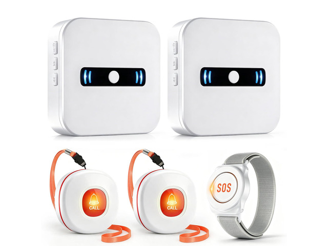 WiFi Caregiver Call Button Calls Phone, 2Button 1 Wrist 2 Receiver Emergency Button for Seniors with App Alert, 2.4GHz WiFi Only, Senior Alarm Home...
