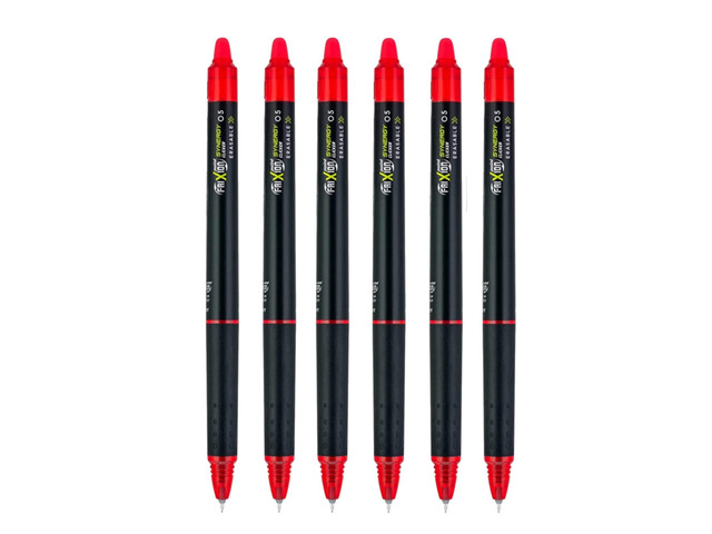 FriXion Synergy Clicker Retractable & Erasable Gel Ink Pens, 0.5mm Extra Fine Point, Red Ink, 6-pack
