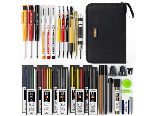 34 Pack Carpenter Pencils with Sharpener Carpenter Pencil Set with Deep Hole Long-Nib Markers, Woodworking Tool & Construction Pencils for...