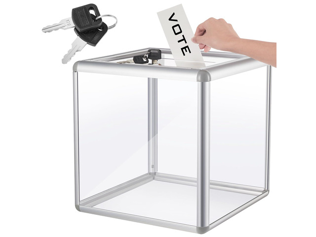 1 Pcs Acrylic Ballot Donation Box with Lock, 12x12x12 in Clear Raffle Container in Fundraising Events, Secure Slot with Key Lock, Suggestion Tip...