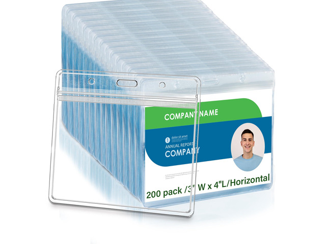 4x3 Inches Horizontal Badge Holder, Clear ID Card Holder with Waterproof Resealable Zip Type Protector, Badge Sleeve Fits Name Tag...