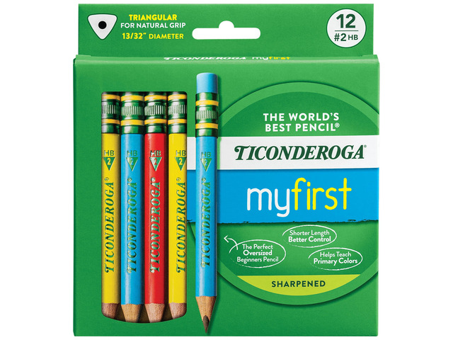 My First Short Triangular Wood-Cased Pencils, #2 HB Soft With Erasers, Primary Colors, 12 Count, Easy To Hold, For Small Hands